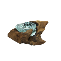 Świecznik szklany w drewnie Hand Made